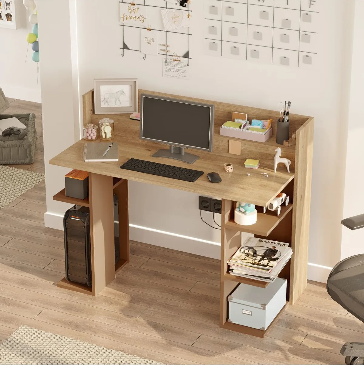 Pantego 124cm Bureau d'ordinateur avec étagères Sepet-Tuile PAN1-SK