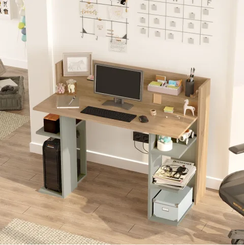 Pantego 124cm Bureau d'ordinateur avec étagères Sepet-Vert Tilleul PAN1-SY