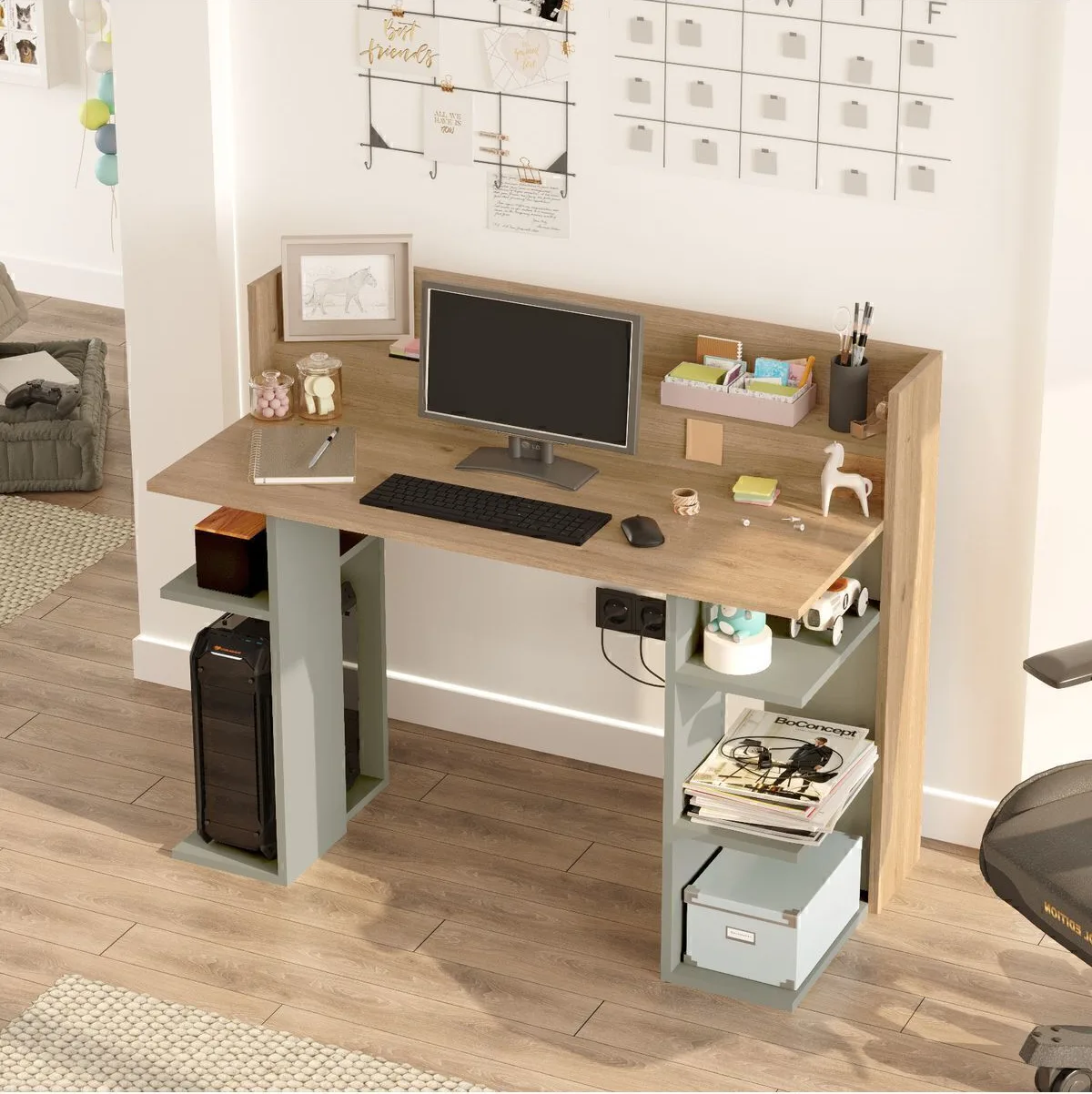 Pantego 124cm Bureau d'ordinateur avec étagères Sepet-Vert Tilleul PAN1-SY