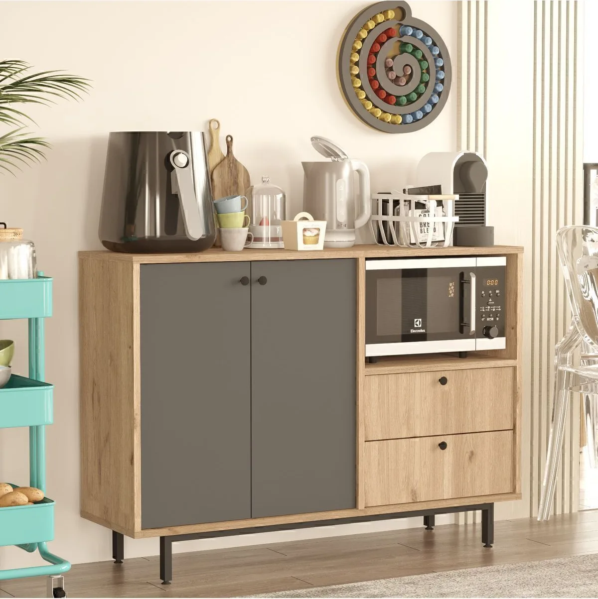 Latte Serisi Coin café Armoire multi-usage Meuble de cuisine Sepet-Anthracite LAT2-SA