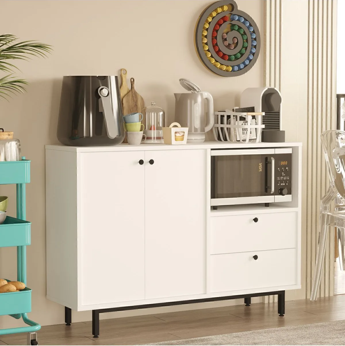 Latte Serisi Coin café Armoire multi-usage Meuble de cuisine Blanc LAT2-W