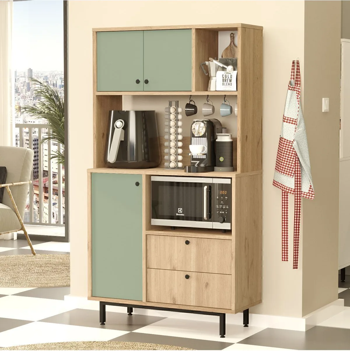 Latte Serisi Coin café Armoire multi-usage Meuble de cuisine Sepet-Vert Tilleul LAT3-SY