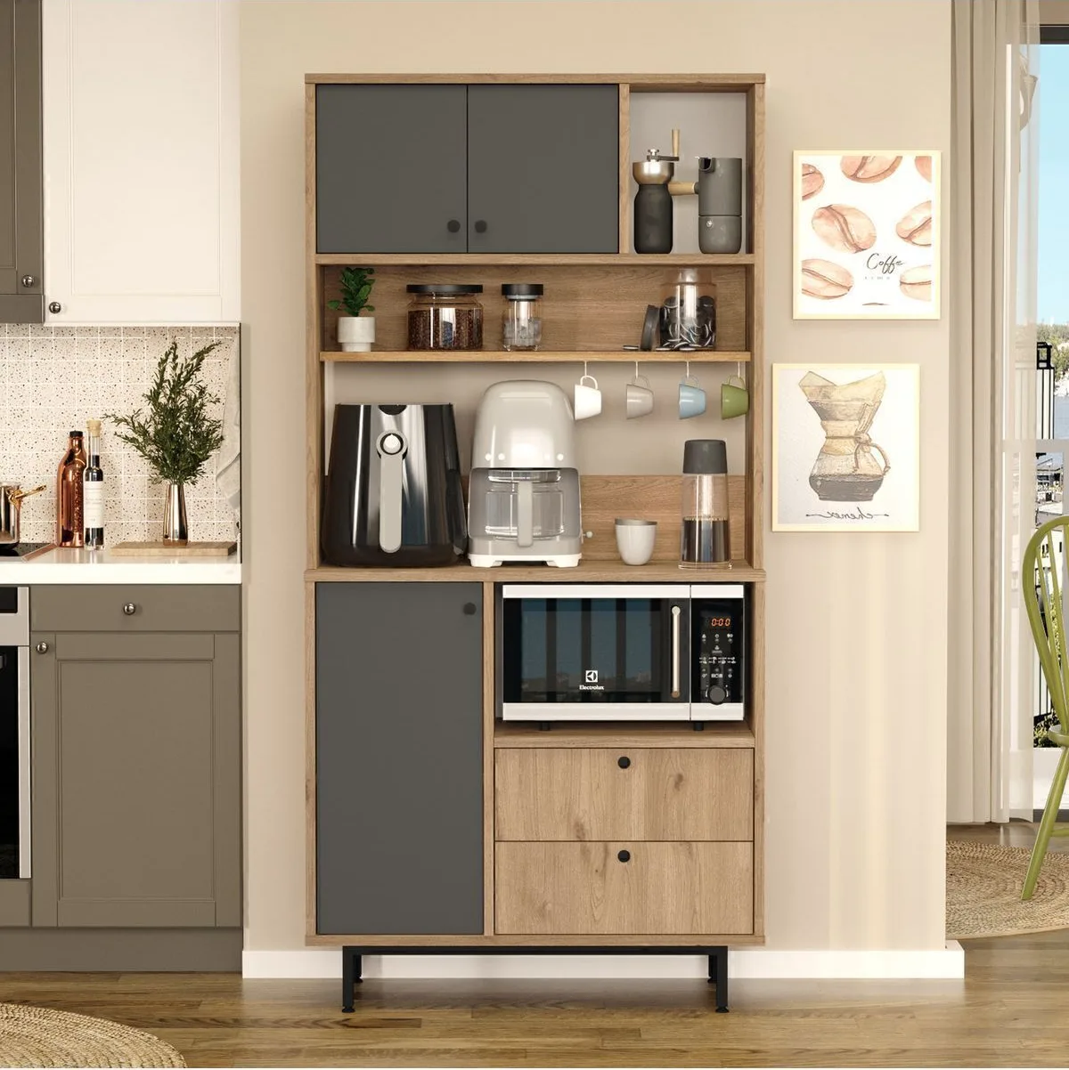 Latte Serisi Coin café Armoire multi-usage Meuble de cuisine Sepet-Anthracite LAT4-SA