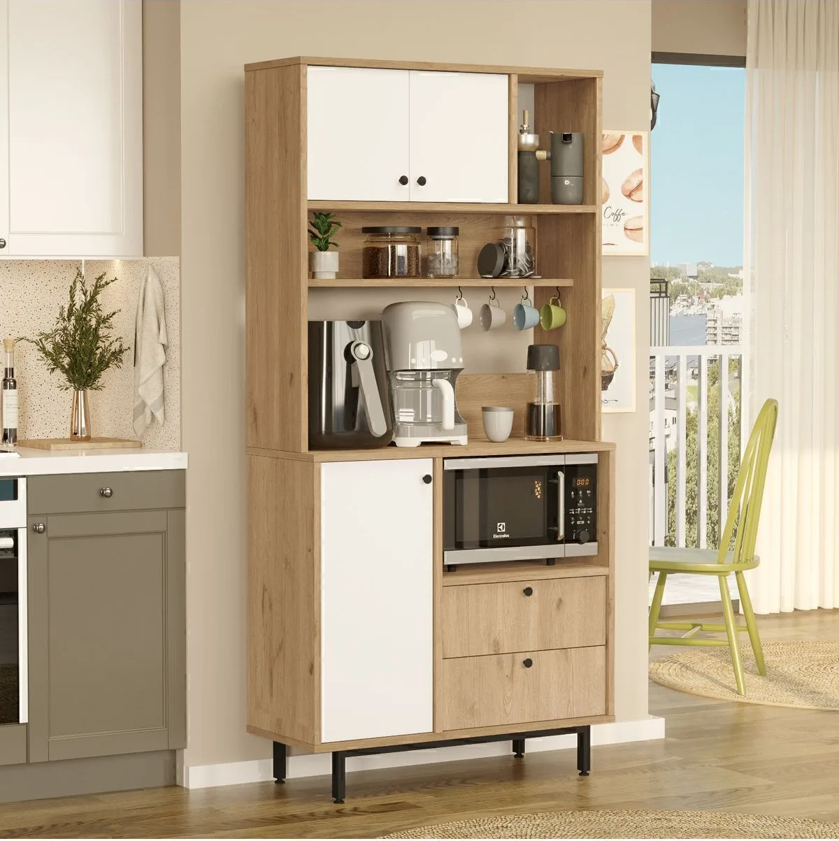 Latte Serisi Coin café Armoire multi-usage Meuble de cuisine Sepet-Blanc LAT4-SW