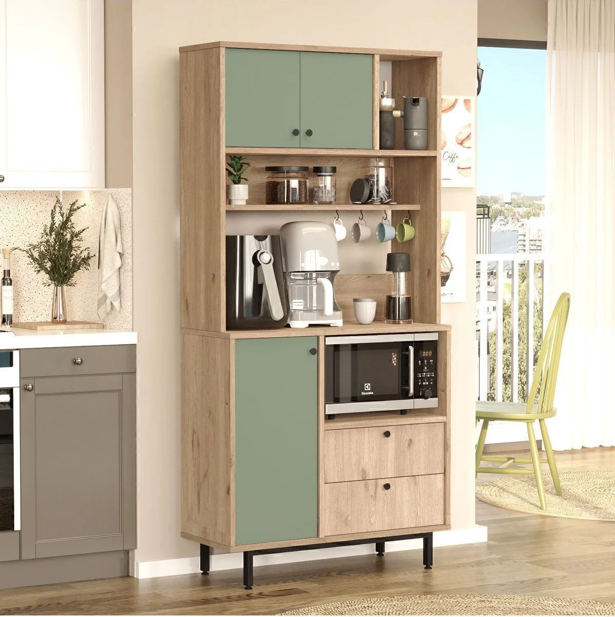 Latte Serisi Coin café Armoire multi-usage Meuble de cuisine Sepet-Vert Tilleul LAT4-SY