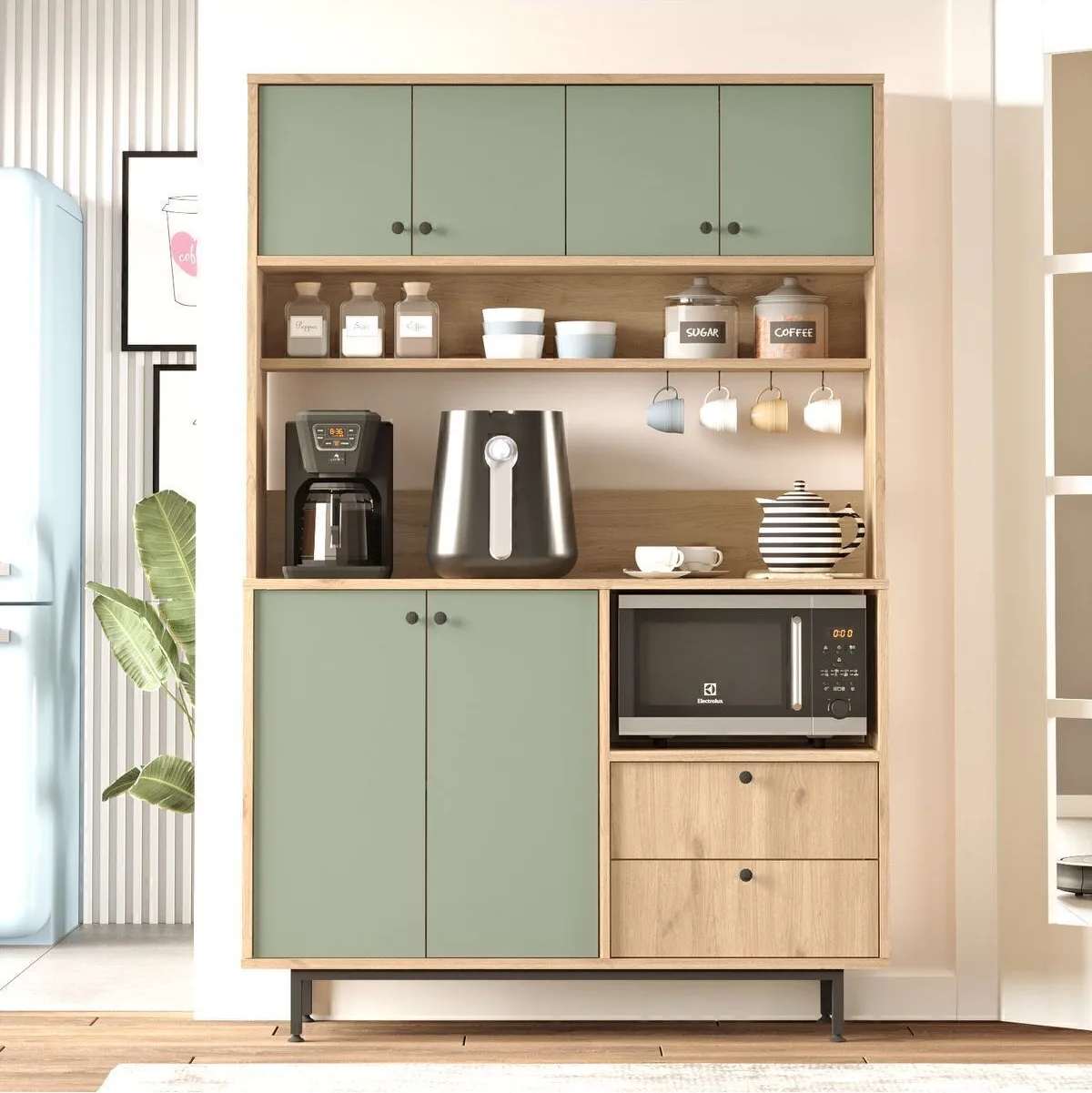 Latte Serisi Coin café Armoire multi-usage Meuble de cuisine Sepet-Vert Tilleul LAT5-SY