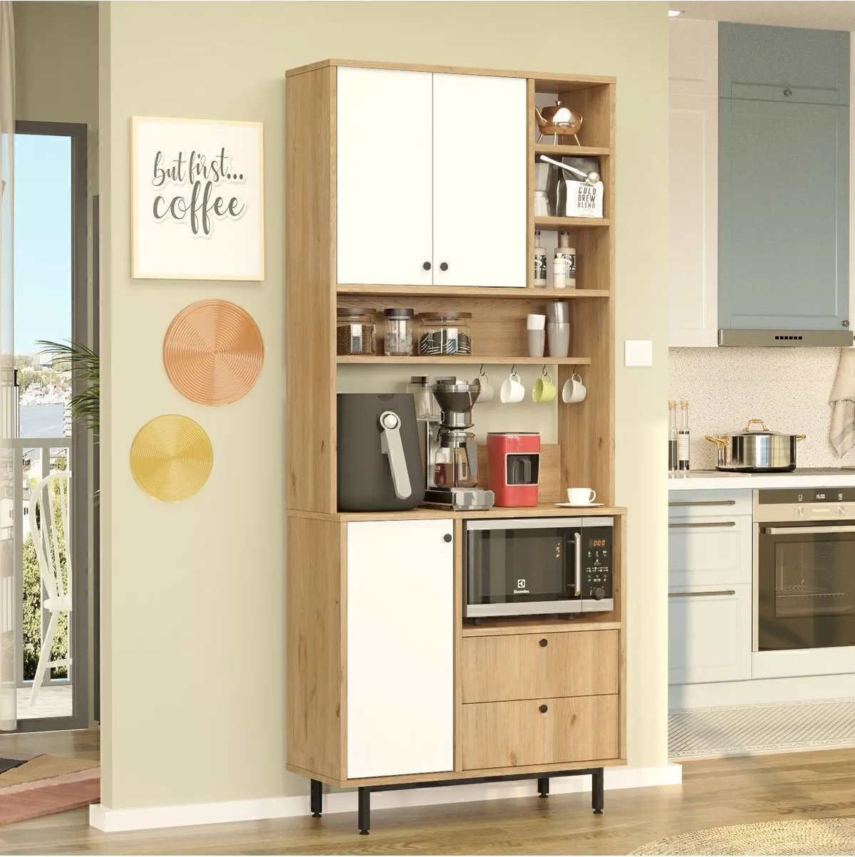 Latte Serisi Coin café Armoire multi-usage Meuble de cuisine Sepet-Blanc LAT6-SW
