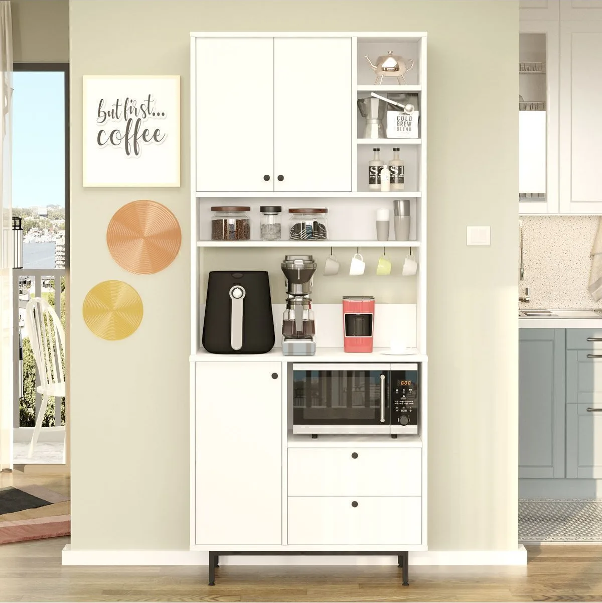 Latte Serisi Coin café Armoire multi-usage Meuble de cuisine Blanc LAT6-W