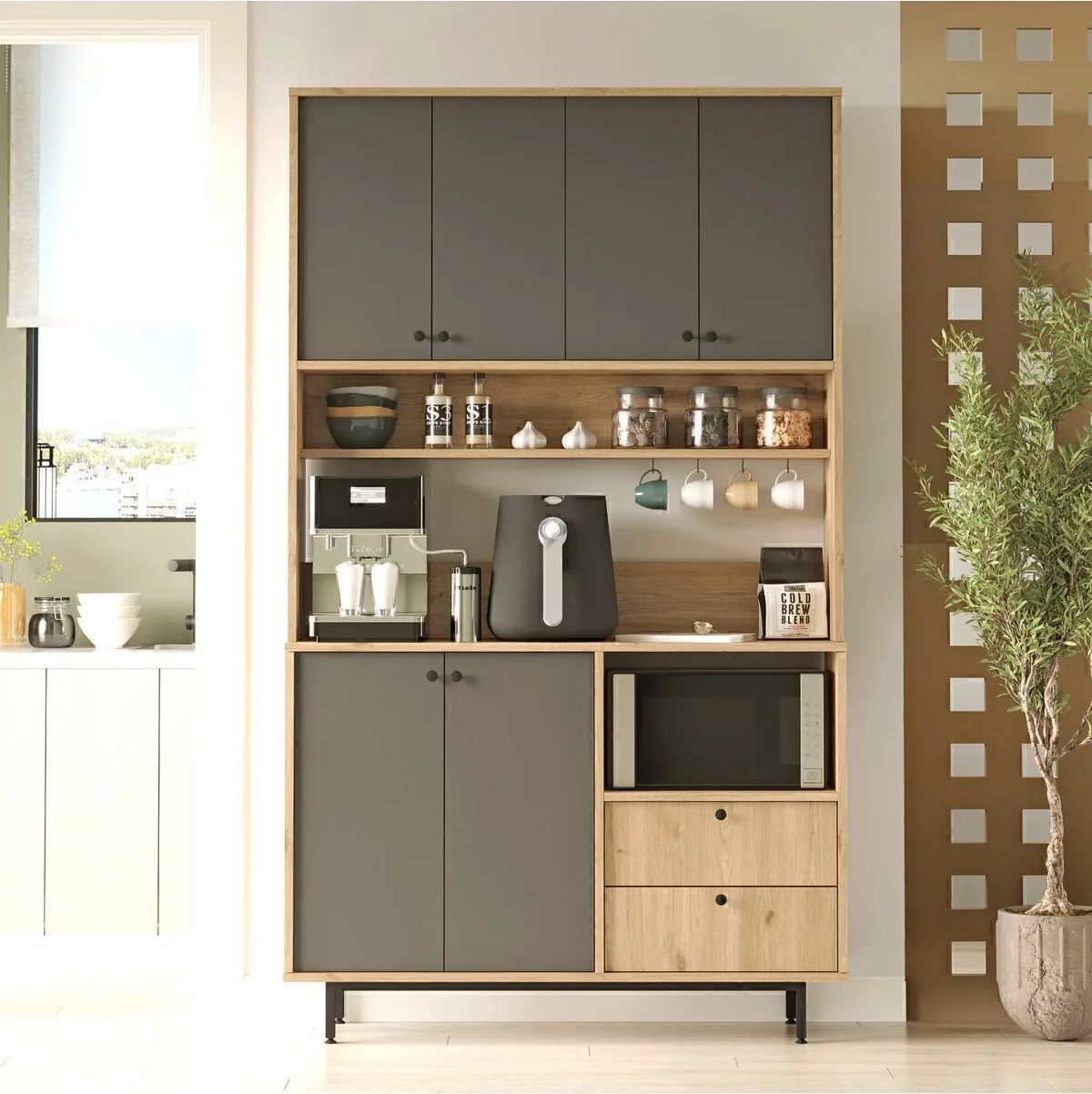 Latte Serisi Coin café Armoire multi-usage Meuble de cuisine Sepet-Anthracite LAT7-SA