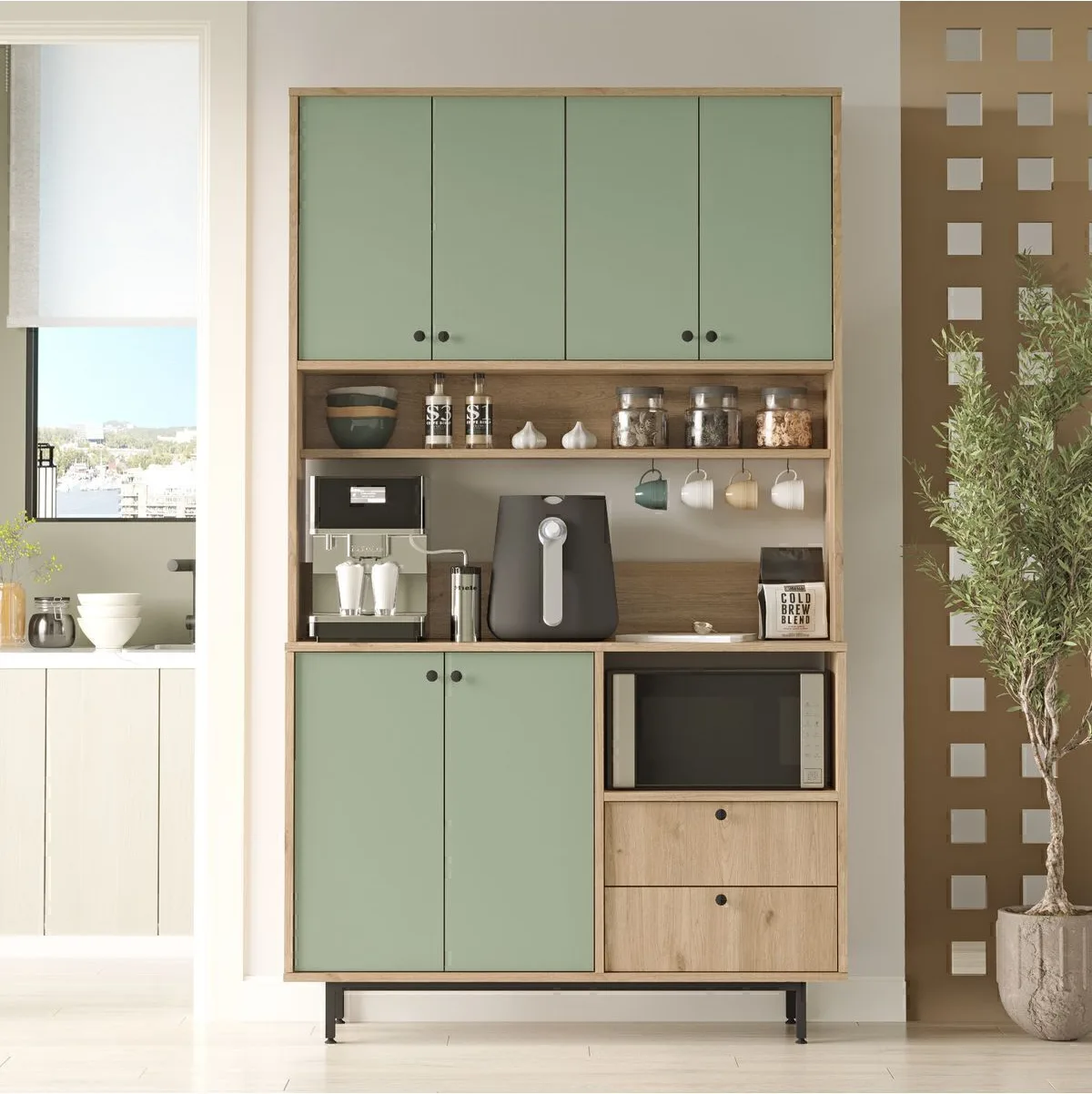 Latte Serisi Coin café Armoire multi-usage Meuble de cuisine Sepet-Vert Tilleul LAT7-SY