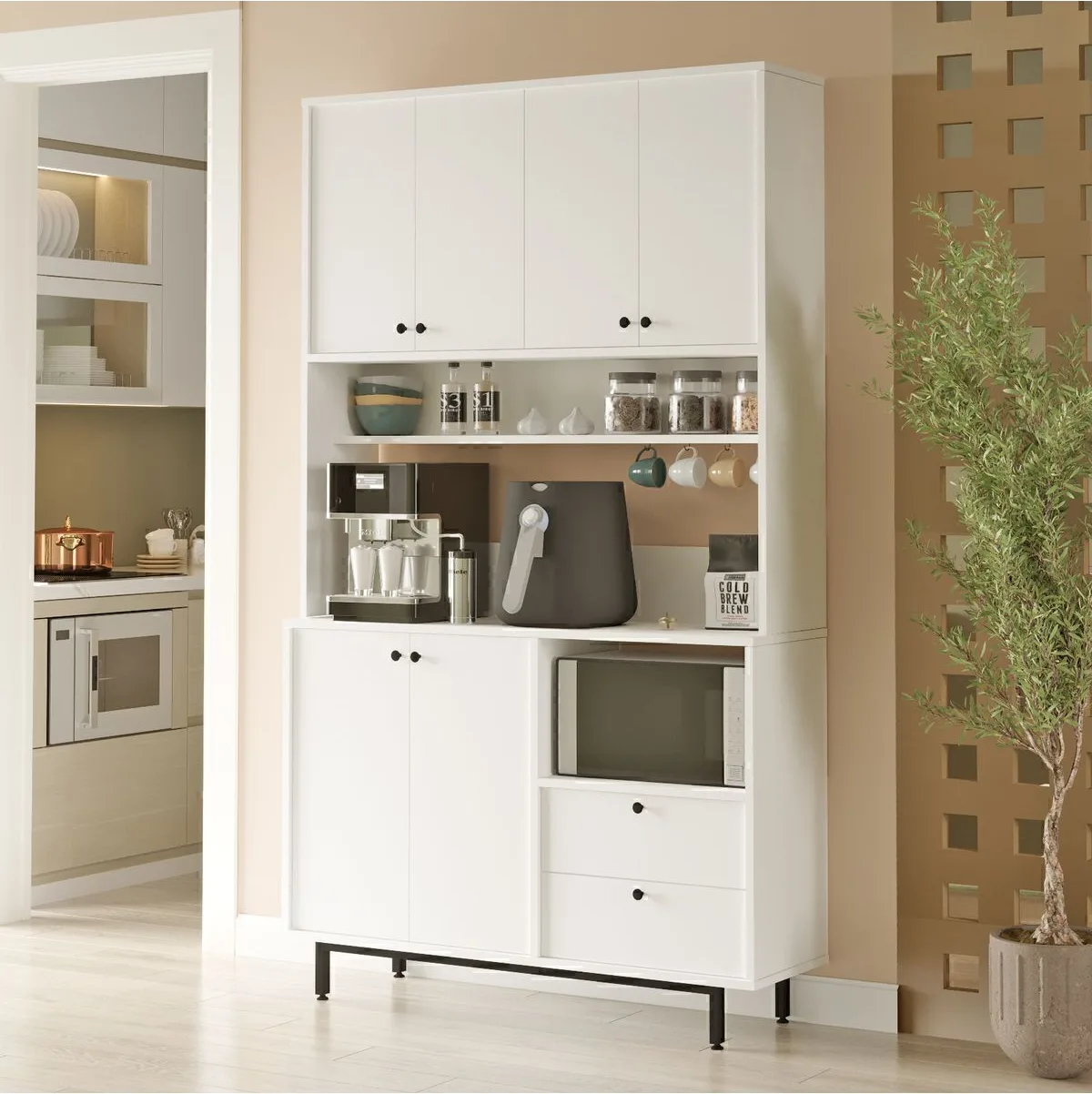 Latte Serisi Coin café Armoire multi-usage Meuble de cuisine Blanc LAT7-W
