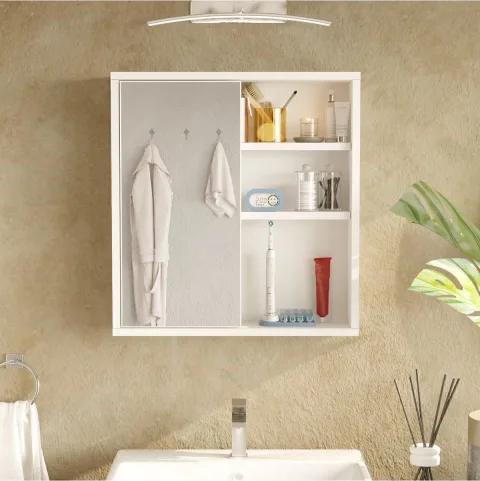 Marble Meuble de salle de bain avec miroir au-dessus du lavabo, étagères et portes 60cm Blanc MAR1-W