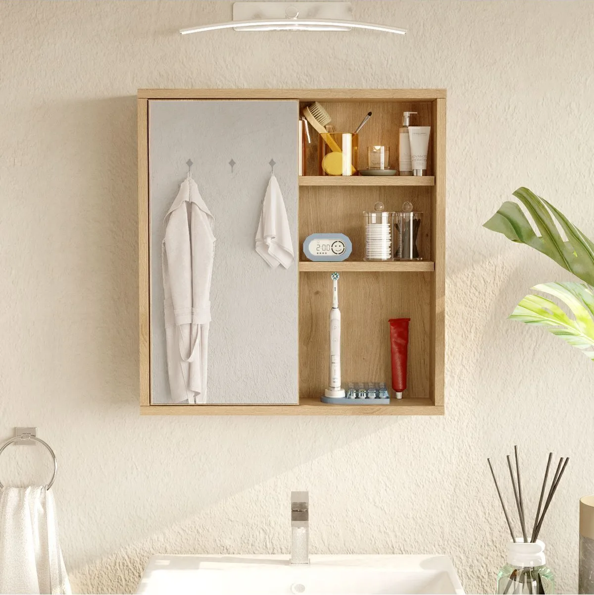 Marble Meuble de salle de bain avec miroir au-dessus du lavabo, étagères et portes 60cm Sepet MAR1-S
