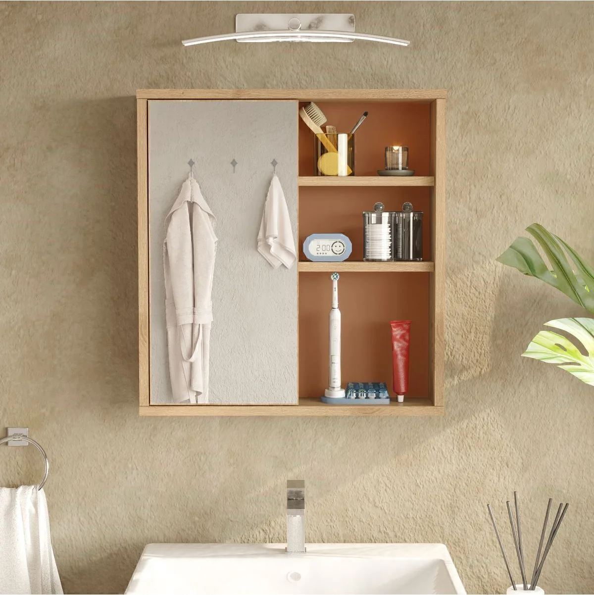 Marble Meuble de salle de bain avec miroir au-dessus du lavabo, étagères et portes 60cm Sepet-Tuile MAR1-SK