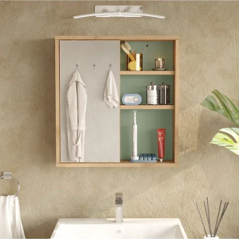 Marble Meuble de salle de bain avec miroir au-dessus du lavabo, étagères et portes 60cm Sepet-Vert Tilleul MAR1-SY