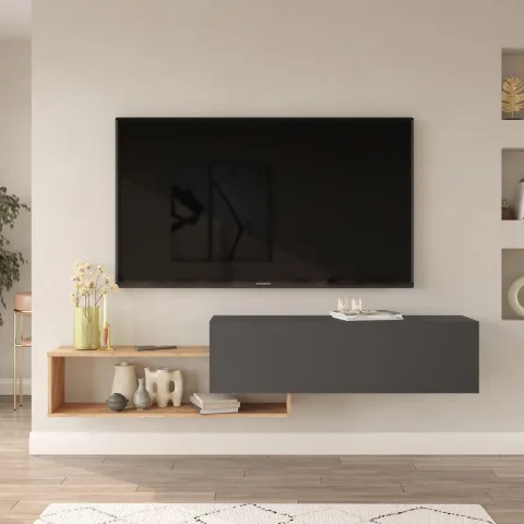 Lunessa Meuble TV 210cm avec portes Pin-Anthracite LUNL1-AA