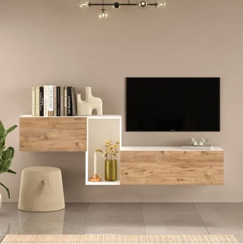 Lunessa Meuble TV 227cm avec portes Pin-Blanc LUNL2-AW
