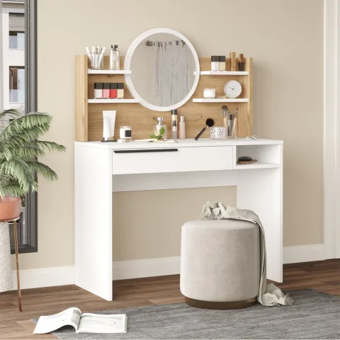 Bohem Coiffeuse 100cm avec miroir, étagères et tiroirs Sepet-Blanc BOH28-SW