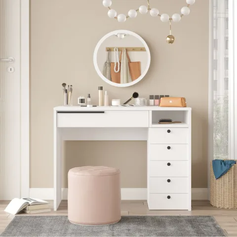 Bohem Coiffeuse 100cm avec miroir et tiroirs Commode Blanc BOH29-W