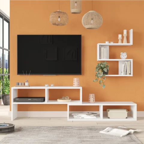 Dore Meuble TV avec étagères Blanc DOR1-W