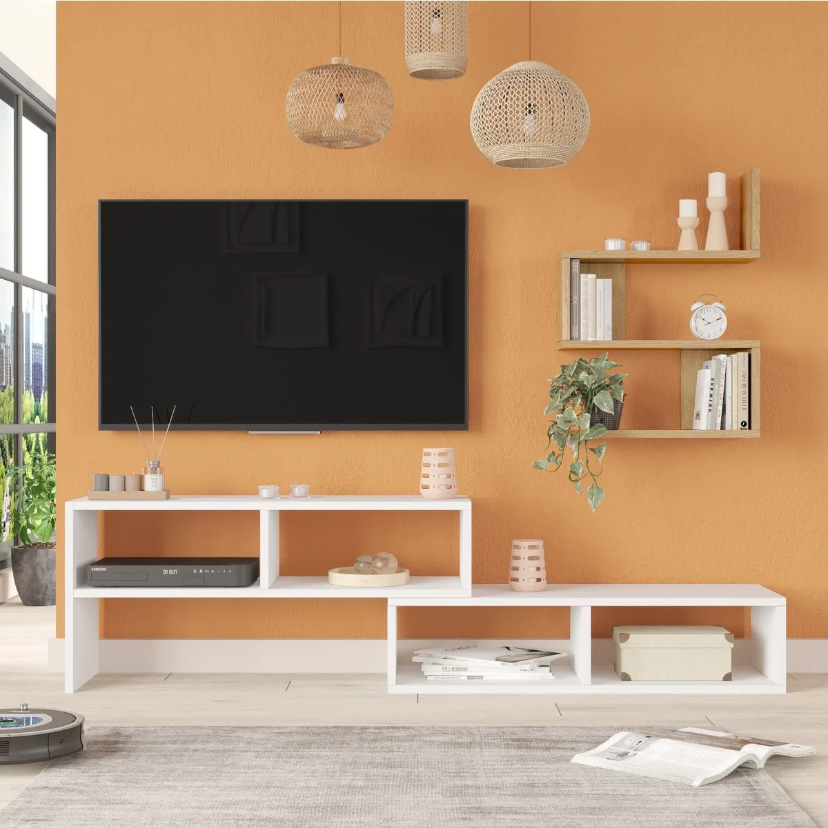 Dore Meuble TV avec étagères Blanc-Sepet DOR1-WS