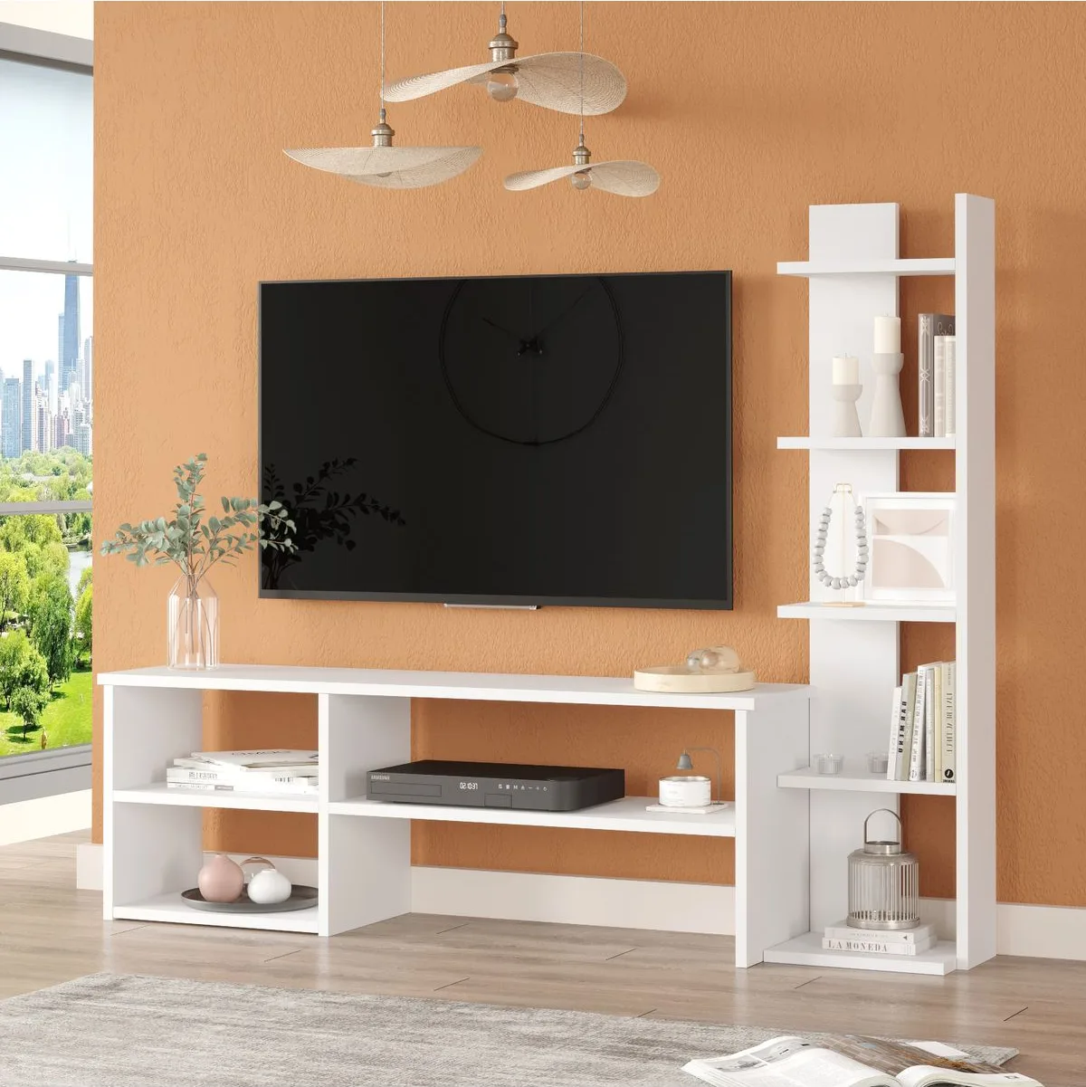Dore Meuble TV avec bibliothèque Blanc DOR2-W