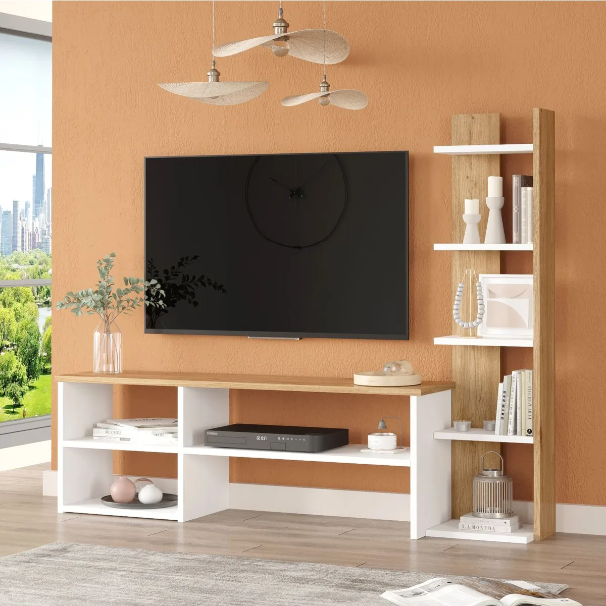 Dore Meuble TV avec bibliothèque Blanc-Sepet DOR2-WS