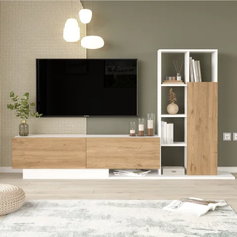 Forte Meuble TV avec portes, bibliothèque et étagère Sepet-Blanc FOR1-SW