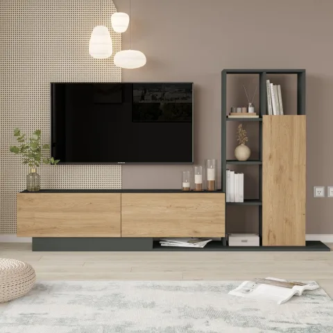 Forte Meuble TV avec portes, bibliothèque et étagère Sepet-Anthracite FOR1-SA