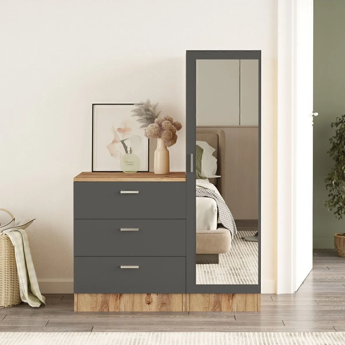 Oswin Commode avec miroir et armoire Pin-anthracite OSW6-AA