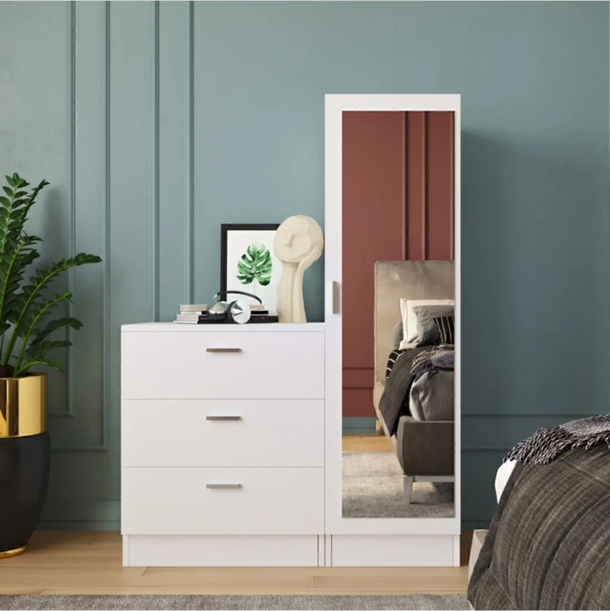 Oswin Commode avec miroir et armoire Blanc OSW6-W