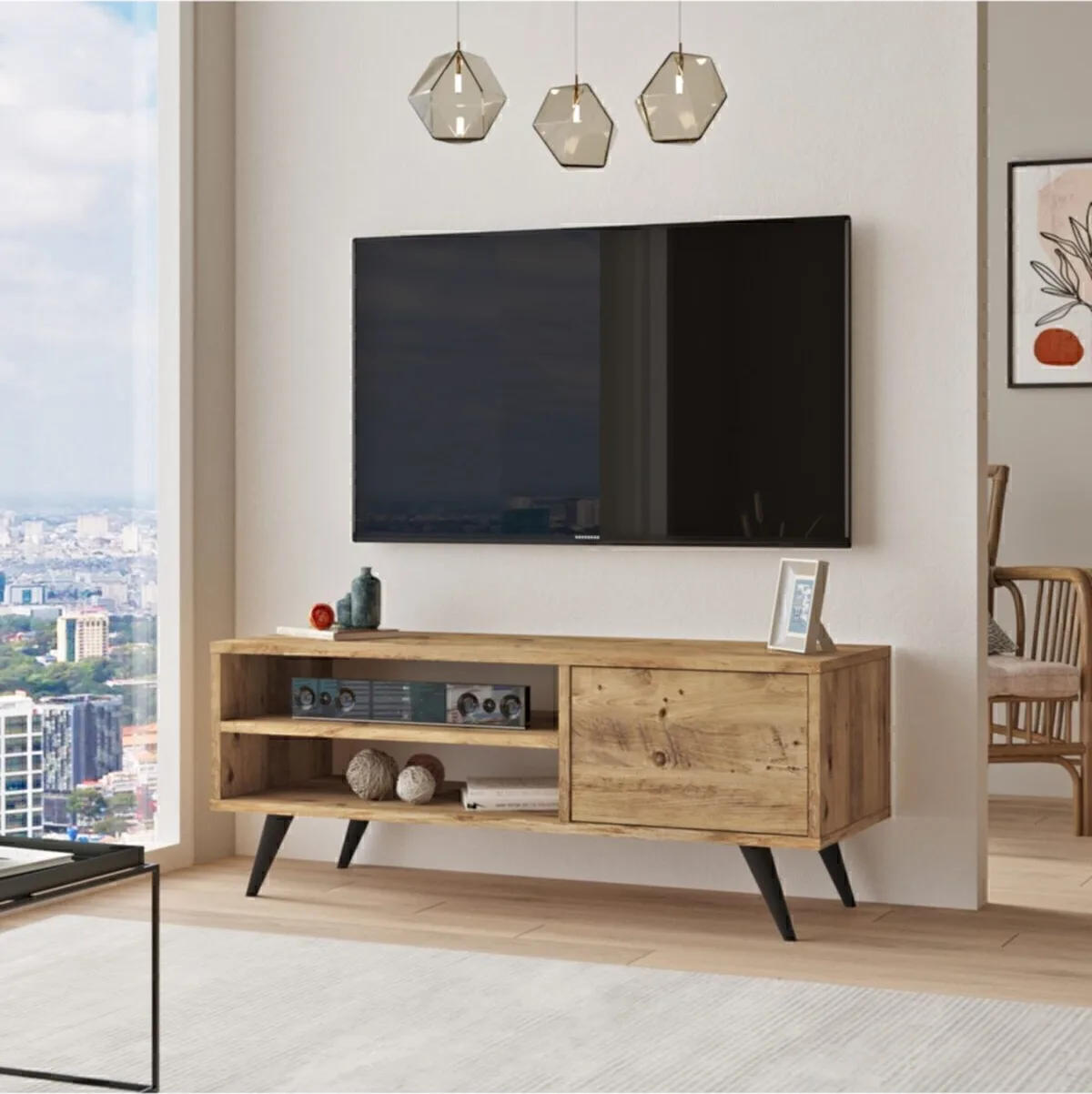 Luton Meuble TV 110cm avec pieds en bois Pin LUT1-A