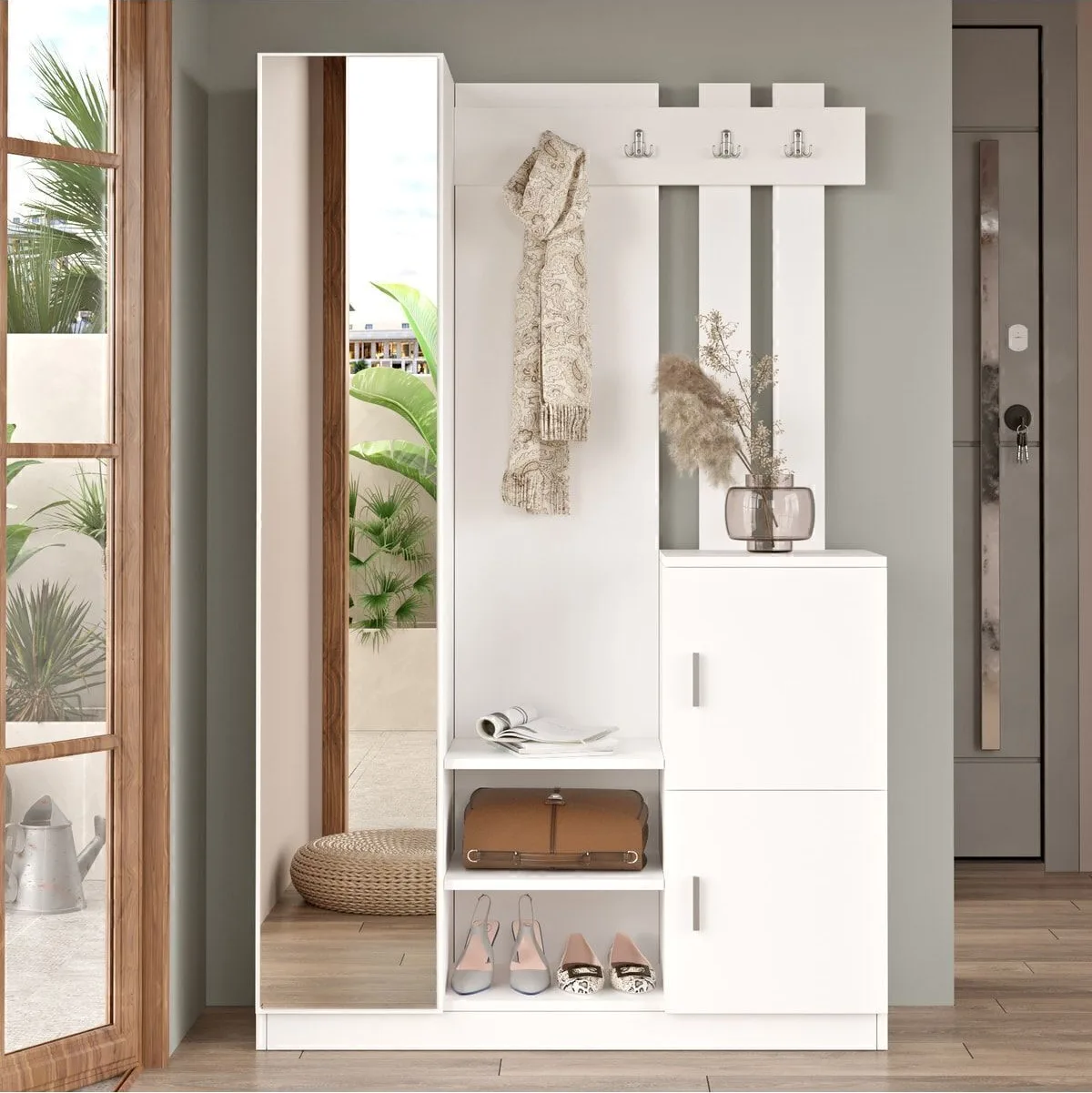 Henley Vestiaire portemanteau meuble à chaussures Blanc HEN7-W