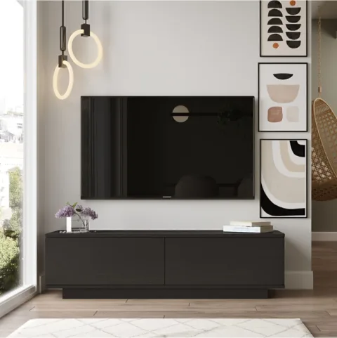 Vilinda Meuble TV 140cm avec texture bois Noir VIL1-LB