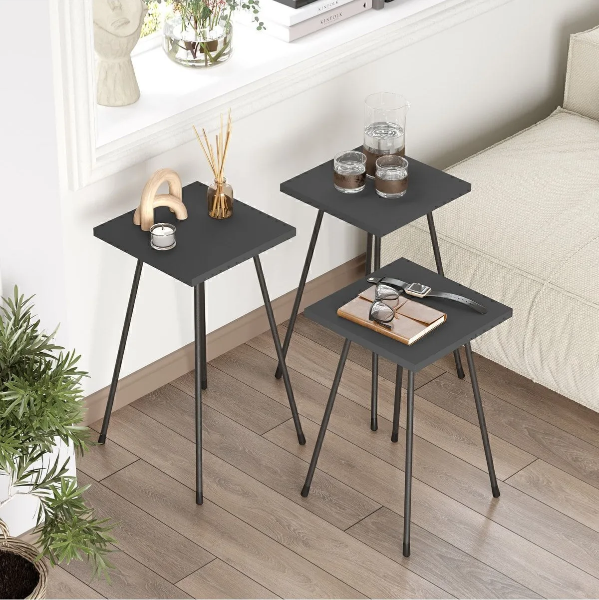 Lovett Lot de 3 tables basses gigognes avec pieds en métal Anthracite LOV1-AN