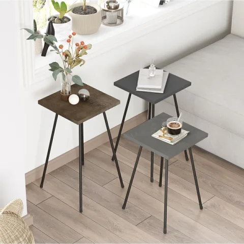 Lovett Lot de 3 tables basses gigognes avec pieds en métal Bronze, béton, Anthracite LOV1-PGA