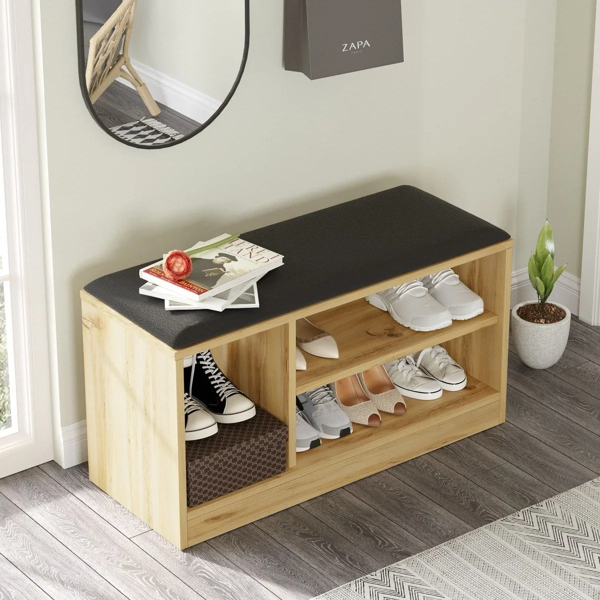 Elna Meuble à chaussures avec pouf 90cm Keçe ELN1-KE
