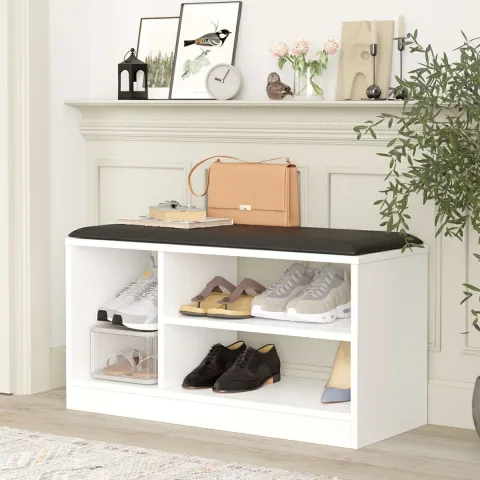 Elna Meuble à chaussures avec pouf 90cm Blanc ELN1-W