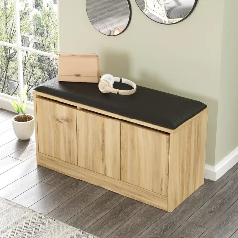 Elna Meuble à chaussures avec pouf 3 portes 90cm Keçe ELN2-KE