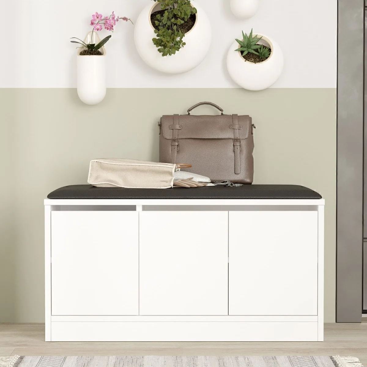 Elna Meuble à chaussures avec pouf 3 portes 90cm Blanc ELN2-W