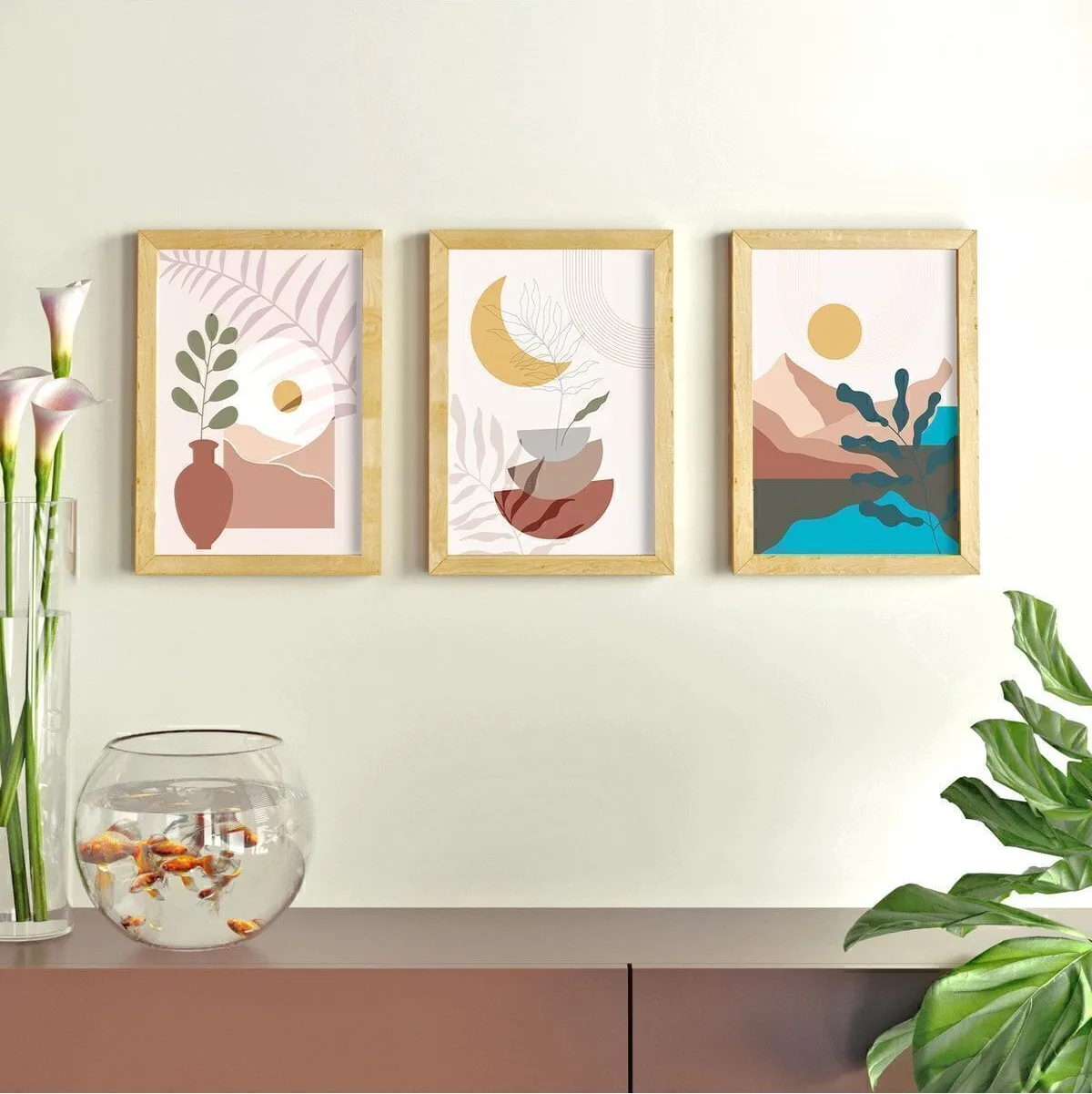 Larenda Tableau 3 pièces encadré bois Impression UV 25*35 LAR1-A