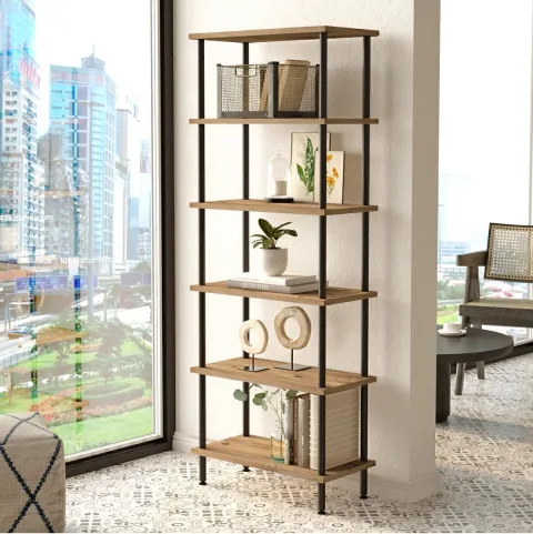Versa Bibliothèque métal 6 étagères 158cm Pin Atlantique VER3-A
