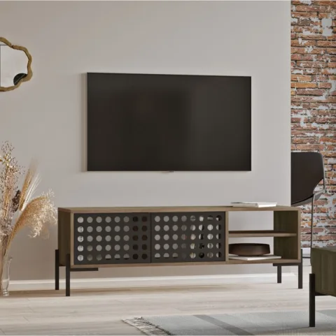Niort Meuble TV 2 portes Pieds métal Découpe laser NIO1-CU