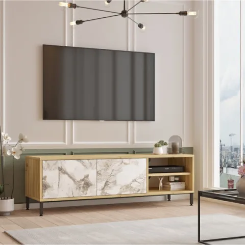 Toria Meuble TV Pieds métal 140cm Keçe-marbre TOR3-KF