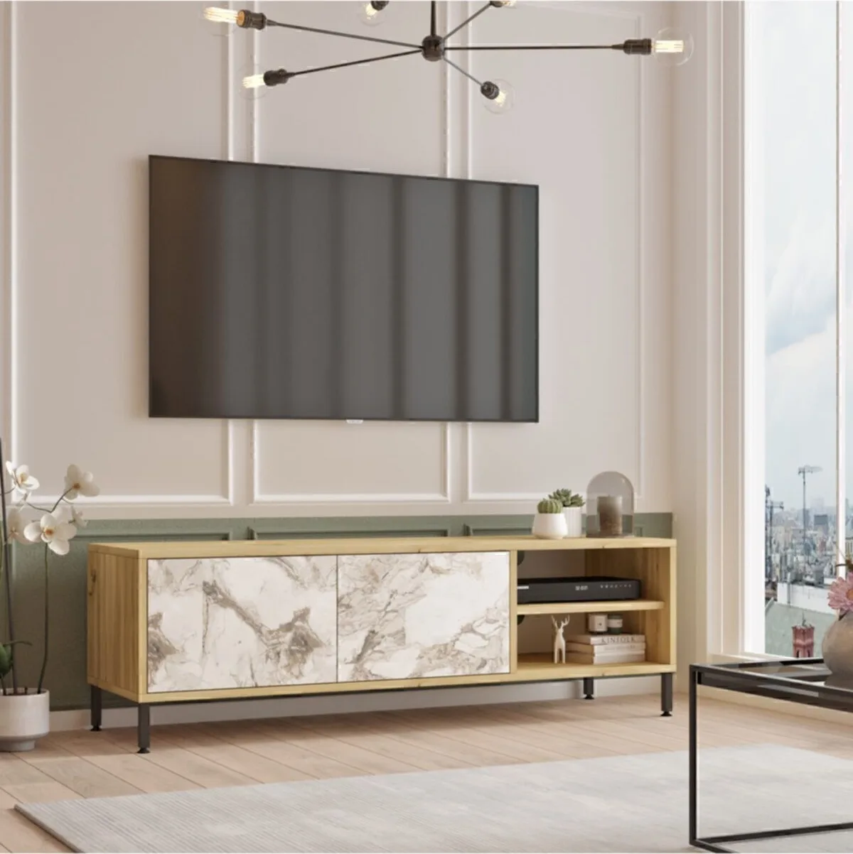 Toria Meuble TV Pieds métal 140cm Keçe-marbre TOR3-KF