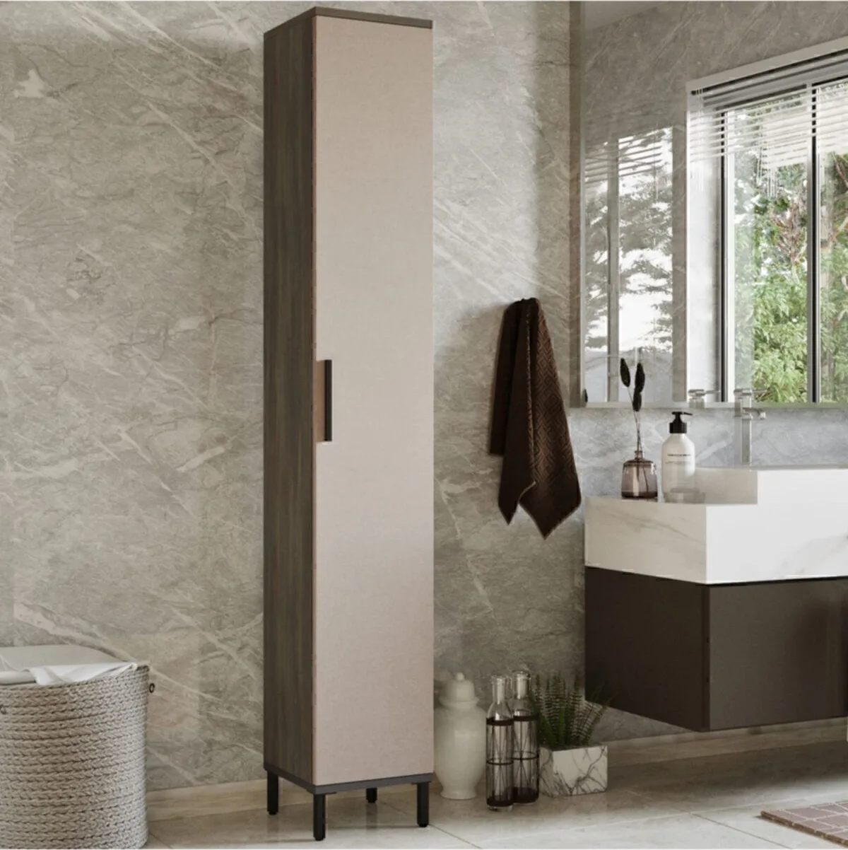 Jada Armoire polyvalente Salle de bain, cuisine, bureau, cellier Pieds métal JAD3-CV