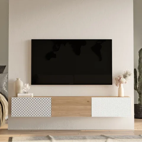 Mesinya Meuble TV Impression UV 180cm Sepet-Blanc MES2-SWU