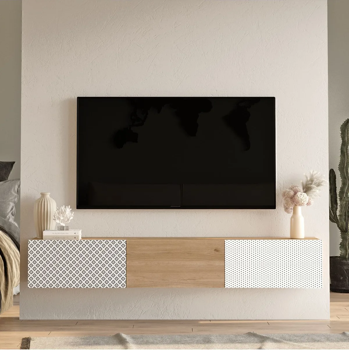 Mesinya Meuble TV Impression UV 180cm Sepet-Blanc MES2-SWU