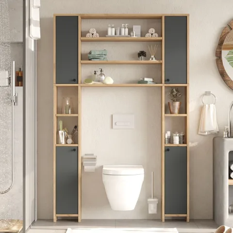 Bahez Armoire polyvalente WC Salle de bain avec portes et étagères Sepet-Anthracite BAH1-SA