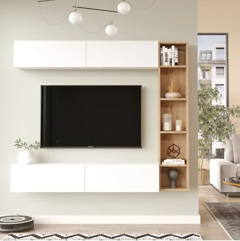 Nasser Meuble TV Bibliothèque Mural Sepet-Blanc NAS1-SW